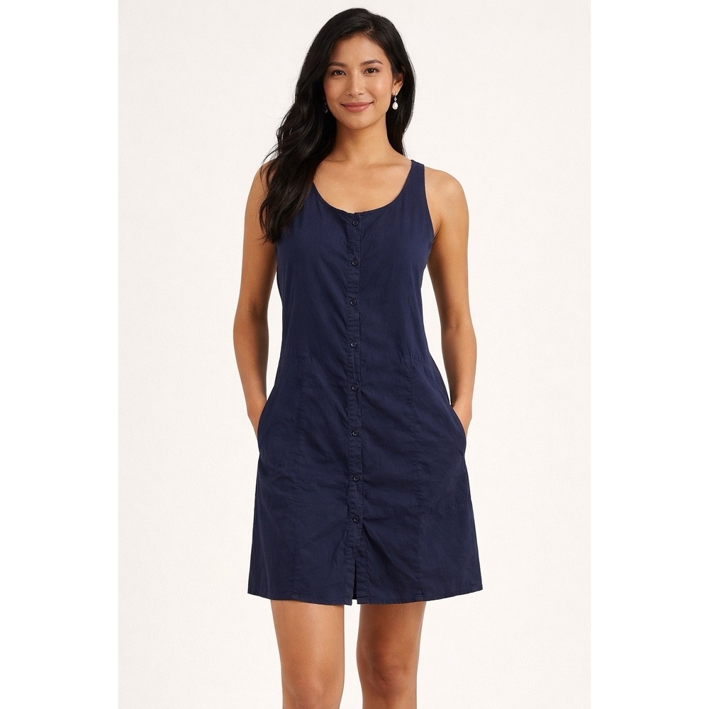 Nation LTD Tank Top Button Dress 100% Pima Cotton Navy Blue Size M Preppy